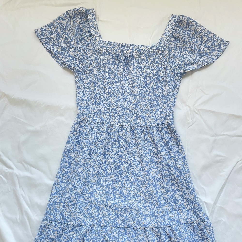 Blue & White Floral Summer Dress, Size Medium